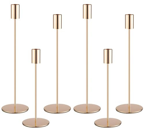 6 Teiliger Metall Kerzenständer, DREI Arten von stabkerzenhalter mit Höhen von 33/28/23 cm. Retro Elegantes Dekor Kerzenhalter Stabkerze für Hochzeiten, Partys, Geburtstage, Tischdekorationen(Gold)