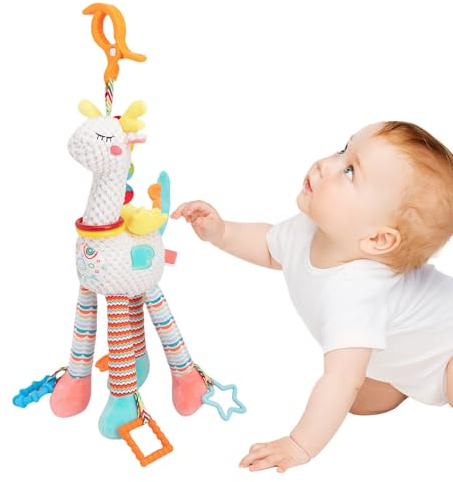 Generisch Car Seat Toys, Adorable Dangling Plush Animals with Wind Chimes, Crinkle Rattle Textures, 19.69x6.69 inches for Baby Travel, Bedtime, Crib, Bassinet Use