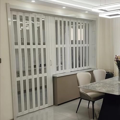 QYANPEN Porta a Soffietto per Interni, Finestra Scorrevole Pieghevole in PVC Personalizzabile con Maniglie/Vetro Acrilico, Porte Pieghevoli per Cucina/Soggiorno/Studio/Ufficio/Hotel (80x65 Pollici (