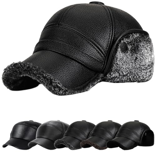 YKDLLF Herren Winter Schiebermütze mit Ohrenklappen Flatcap Schirmmütze Kunstleder mit ausklappbarem Ohrenschutz Mütze Baseball Cap Full Cap Herren Outdoor Visor Sport