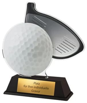 10,5 cm Golf Pokal - XS Acryl Trophäe Award mit Gravurschild - Gold | Hochwertiger Kunststoff-Sockel, realistisches Golfball & Schläger Motiv, ideal für Turniere, Golfclubs und Siegerehrungen