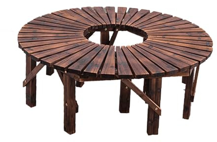BZJPRFC Baumbank, 360°-Umlauf, Gartensitz for Draußen, Gebogener Stuhl Aus Massivholz, Form Stufenlos Ausziehbar, Tragkraft 400 Kg, for Terrasse, Park, Rasen