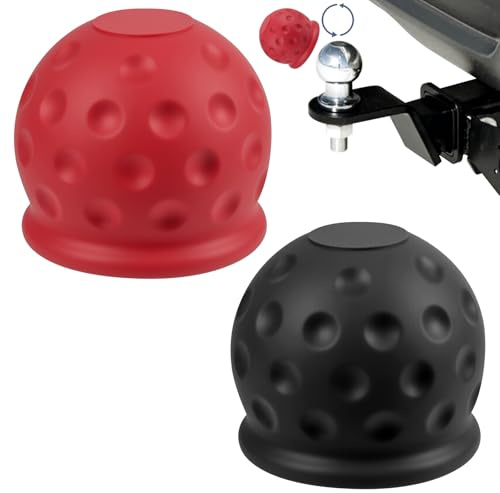 Adiwo 2 Stück Anhängerkupplung Abdeckung, Schutzkappe Anhängerkupplung Kappe Ø50 mm, Universal Kugelabdeckung für Auto, AnhäNger Kugelgelenk Schutz für PKW LKW RV, Schwarz + Rot