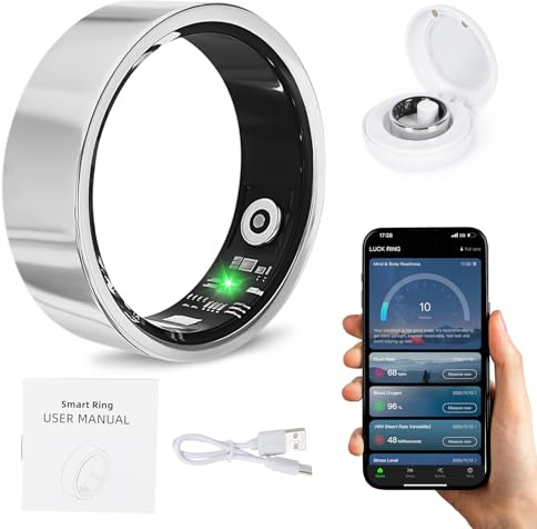 GHIBFBT Smart Ring für Herren Damen, Bluetooth-gesteuerte Kamera, Druck-, Herzfrequenz-, Schlaf- und Blutsauerstoffüberwachung Fitness Tracker für iOS und Android (Silber, #7)