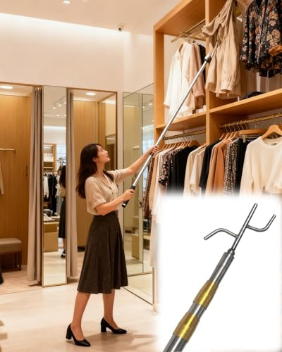 Elitix Bootshaken Bootshaken/Teleskopstange für Bekleidungsgeschäfte, Ausziehbare Anlegestange mit Haken für Beiboote, Robuster Klapphaken zum Aufhängen(Style b,112-284cm/44.1-111.8in)