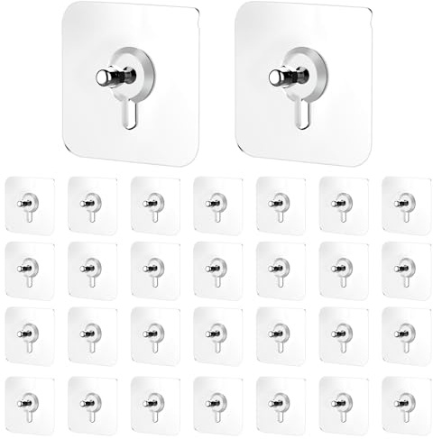 VEGCOO 30 Pcs Attaches Murales sans Percer, Crochets Transparents Auto-adhésifs sans Clous pour Accrocher des Horloges, des Photos, des Peintures