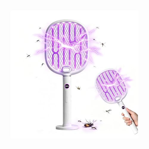 4-in-1 New Upgrade Electric Fly Swatter【4000V-1S Rapid & Effective Mosquito Killer】Fly Zapper 【Large-Capacity Battery - 90%+ More Range】 Portable Rechargeable Electric Fly Zapper for Indoor -Pale