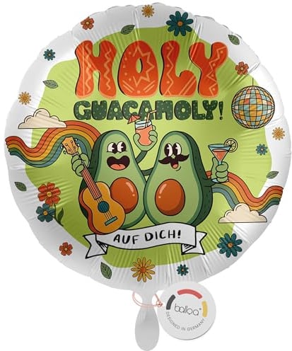balloa Folienballon XXL Holy Guacamoly Avocado, Glückwunsch Deko, 53 cm | Lustiges Avocado Motiv Holy Guacamoly, runde Form, XXL, heliumgeeignet, ungefüllt, Deko für Geburtstag und Prüfung