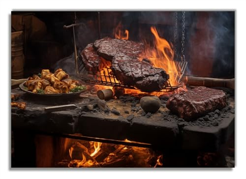 Wallario Poster - Urige Grillkunst: Steakschmiede in Premiumqualität, Größe: 70 x 100 cm (Riesenposter)