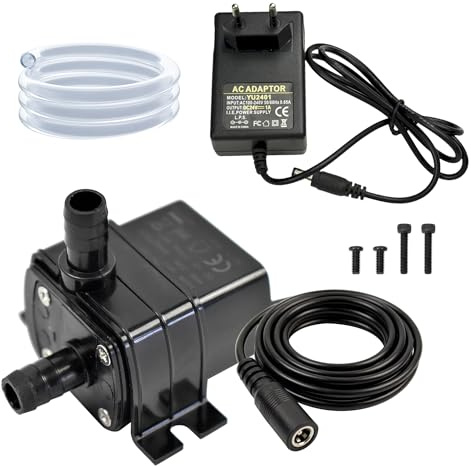 CONQUERALL DC 12 V Solar-Springbrunnenpumpe, 63 GPH, 3 m, 4,8 W, Tauchpumpe mit 1 m Schlauch und Netzteil (EU) für kleine Gartenteiche, Landschaften
