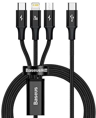 Baseus Type-C Rapid 3-in-1 Cable for Micro + Lightning + Type-C PD 20W 1.5m Black (CAMLT-SC01)