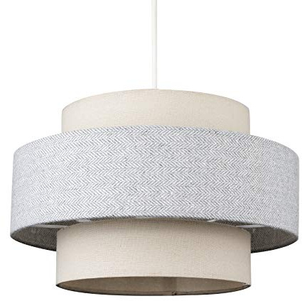 MiniSun | Modern Ceiling Light Shade in a Cream and Grey Herringbone Finish | Pendant Lights, Home Décor & Improvement Essential | Includes 10W GLS Bulb [3000K Warm White] | 30cm Shade Width