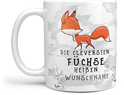 Sunnywall Keramik Tasse Kaffeebecher Fuchs Wunsch Geburtstags Schwarz Büro | Keramikbecher 330 ml spülmaschinengeeignet für Kaffee Tee Büro Alltag mit Motiv und Namen personalisierbar