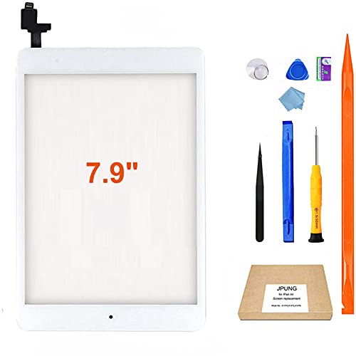 JPUNG for iPad Mini 1/iPad Mini 2 Screen Replacement, Touchscreen Digitizer Touchscreen Display Assembly, with Home Button (include IC Chip), Full Repair Kit