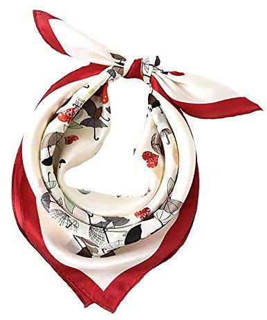 ANDANTINO Schal aus 100 % Maulbeerseide, 53,3 cm, leicht, quadratisch, atmungsaktiv, digital bedruckt, mit Geschenkverpackung, Beige Rot, Medium