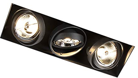 Qazqa - Modern Einbaustrahler schwarz drehbar und kippbar trimmlos 3-Licht - Oneon 3 I Wohnzimmer I Schlafzimmer - Stahl Rechteckig - LED geeignet GU10