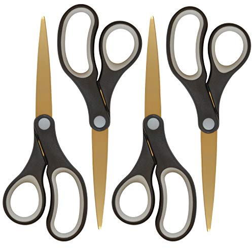 Westcott 55848 8-Inch Titanium-Bonded Scissors For Office and Home, Black/Gold, 4 Pack