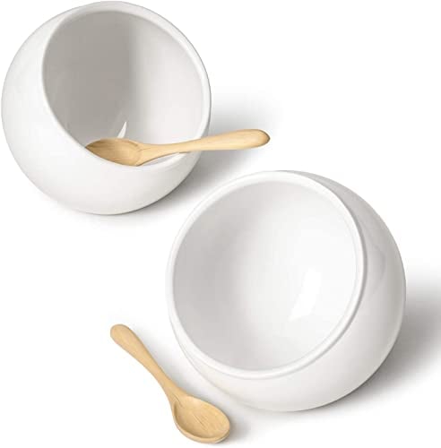 LE TAUCI Salt Pig, 12 Oz Ceramic Salt Cellar Set with Wooden Spoons, 4.8 Inch Salt Crock, Fit a Large hand, Wide-Mouth Salt Box, Salt and Pepper Shaker, Set of 2, White