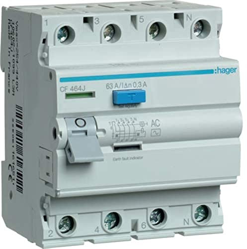 Cf464j Hager - Interrupteur Différentiel 4p 63a 300ma - Type Ac - Auxiliarisable - Entrée Haute/Sortie Basse