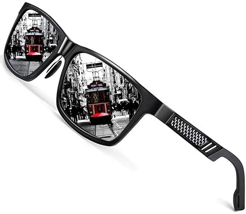 ROCKNIGHT UV-polarisierte Sonnenbrille für Herren, quadratisch, Metallrahmen, Silber, verspiegelt, Outdoor, Angeln, Wandern, lässig