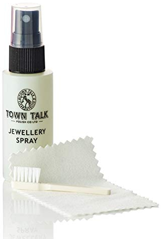 TOWN TALK Jewellery Spray mit Tuch & Bürste – für perfekten Glanz – zum Reinigen von Gold, Platin, Silber, Edelsteinen und Modeschmuck