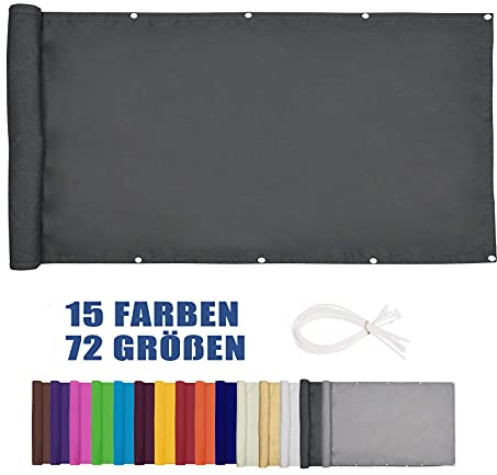 Moboo Balkon Sichtschutz PB2 PES blickdichte Balkonumspannung mit Ösen und Kabelbinder 8 Tage geliefert - in div.5 Größen & 2 Farben 420D(Schwarz,0.9x3m)