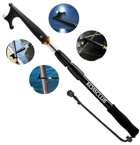KOMCLUB Boat Hook for Docking 3-Stage Telescopic Boat Hook Pole Newest Luminous Design Lightweight Telescoping Hook for Boat with Non-Slip Rubber Grips-3.93 FT