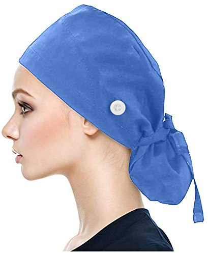 DAMX Kappen mit Knopf und Baumwolle Einfarbige Schweißband Schrubben Hut für Unisex OP Haube Chirurgische Hut Verstellbar Kochmütze Kopfhauben Peeling Kappe (Dunkelblau)