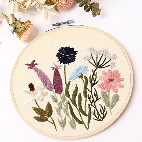 REEWISLY Embroidery Kit for Beginners 4 Sets, Hand DIY Cross Stitch Kits,4 pcs Bamboo Embroidery Hoop,4 pcs Plants Flowers Embroidery Patterns and Threads,Easy for The Embroidery Beginners to Learn…