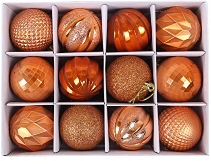 50mm , 12 Set Glitter Christmas Ornaments for Christmas Tree Shatterproof Ball Pendant Xmas Tree Decorative Hanging Baubles for Holiday Party Home Decor (A-Orange, 5cm/12pc)