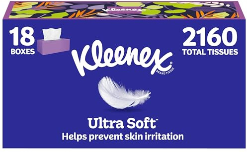 Kleenex Ultra Soft Facial Tissue, 18 Boxes, 120 Tissues per Box, 3-Ply (2160 Total Tissues) (Packaging May Vary)