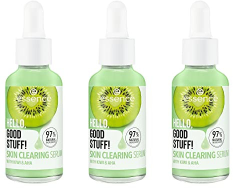 essence HELLO, GOOD STUFF! SKIN CLEARING Serum, Gesichtsserum, Grün, feuchtigkeitsspendend, natürlich, für Mischhaut, vegan, ölfrei, ohne Alkohol, ohne Parabene, 3er Pack (3x30ml)