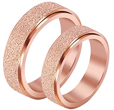 Gualiy Partnerring Edelstahl mit Gravur, Eheringe Freundschaftsringe Ringe Drehbar Ring Roségold Matt 5.6mm Größe Damen 62 (19.7) + Herren 54 (17.2)