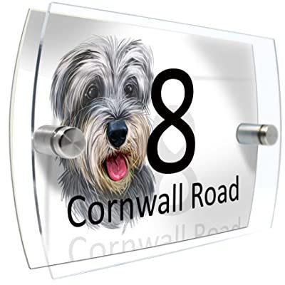 House Number Plaque Sign Door Road Plate for Dog Lovers Personalised Watercolour Print (D437 Schnauzer)