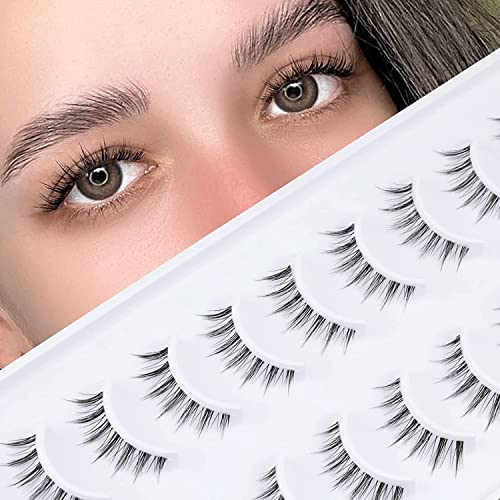 10 Paires Faux Cils Naturel Petit Diable Cils 3D Souples Bandeau Cils Fait Main Faux Cils Court Transparent Band Eyelashes par EMEDA (Little Devil)