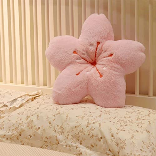 Oreiller de Fleur de Cerisier, Coton Coton Coton Coussin de Chaise en Forme de pétale Coussin, décoration de Chambre Kawaii, Moelleuse Oreiller Doux, oreillers en Peluche esthétique décoratif Rose