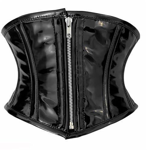 iiffii PVC Corset for Women, Waist Shaper, Strong Zip Corset, Black Waist Trainer, 38