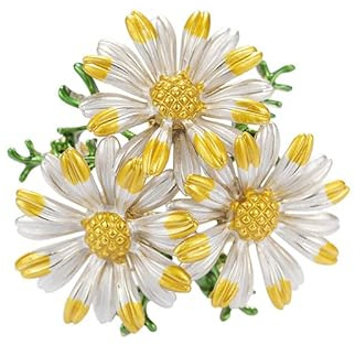 Tanduaji Broche Femme Vetement Marguerite Fleur 18K Plaqué Or, Broche Émaillé 4,2X4,1Cm