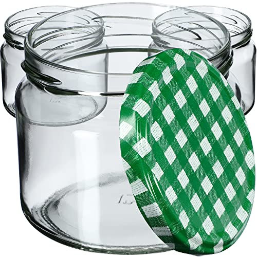 KADAX Lot de 50 bocaux à confiture avec couvercle à visser - 330 ml - Pour confitures, confitures, miel, avec couvercle à visser - Vert à carreaux