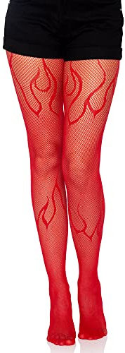 KLONKEE Pattern Fishnet Tights for Women fishnets Pantyhose High Waisted Stockings (Red Flame)