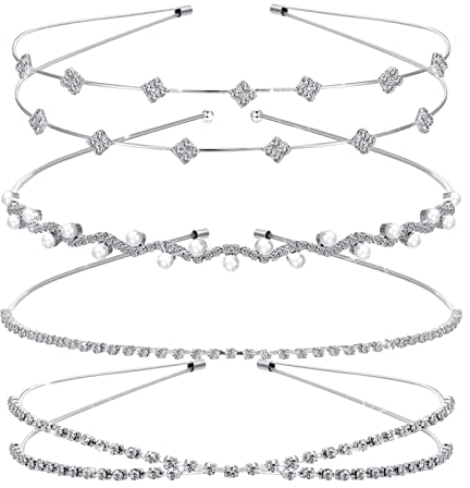 Heyu-Lotus 4 Stück Hochzeit Braut Haarreifen,Silber Hochzeit Haarbander Haarschmuck Damen, Strass Kristall Haarreif, Braut Elegante Brautjungfern Braut Zubehör