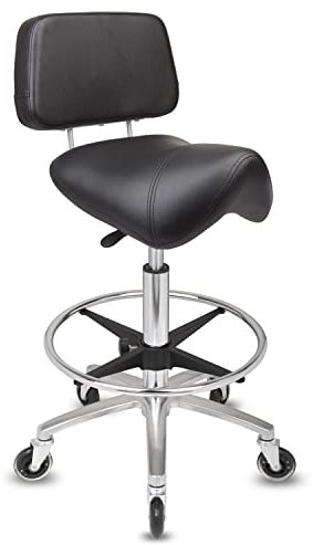 Staboos Rollhocker bis 160 kg - Premium Sattel Sitz mit Lehne - Praxishocker (Premium Rollen und Fußstütze) Drehhocker höhenverstellbar (55 cm bis 75 cm) Sattelhocker