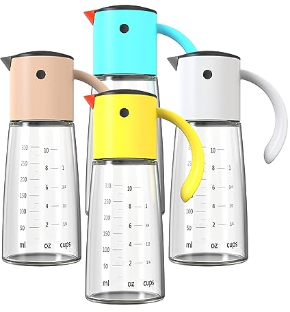 Vucchini 4er-pack Ölflasche, 360 ml, Auslaufsicher, Schöne Vogelartige Essigglasflasche, mit Abnehmbarem Auto-Flip-Verschluss, Rutschfestem Griff, Tropffreies Olivenölglas für Küche, Kochen