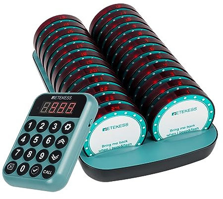 Retekess TD168R Bipper Restaurant, 400M Bip Restaurant, 24 Bippers, Clavier Indépendant, Conception Anti Chute, Fonction de Compte à Rebours, 7 Modes d'Appel, Bipeurs Client pour Hôtel, Bars, Café