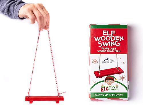 SKYTE® Elf Wooden Swing With PDQ - Christmas Festive Tree Holiday Decoration - Decorative Xmas Hanging Ornament Accessory Fit for Elf Shelf Swing Seat