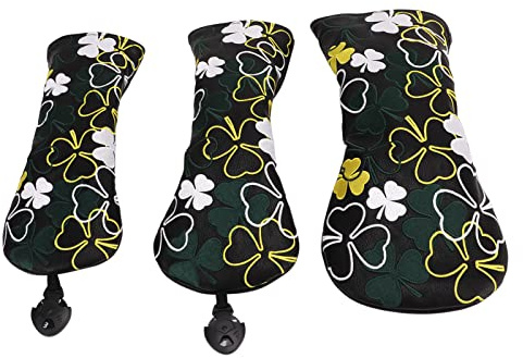 BORDSTRACT 3Pcs PU Leather Golf Head Covers with Rotating Number Tags | Long Neck, Full Shaft Protection, for Driver Fairway Woods Hybrids