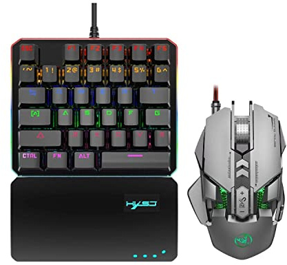 NEWNAN Tastaturen Einhändige mechanische Gaming-Tastatur und programmierbare Maus-Kombination, USB-kabelgebundene Gaming-Tastatur und Maus mit LED-Hintergrundbeleuchtung für LOL/PUBG/Wow/Dota/OW