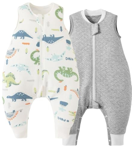 Duomiaomiao 1.0 TOG Super Traspirante Sacco Nanna Bambino 3-4 anni,Confezione da 2 pezzi, 100% Cotone Sacco Nanna Quattro Stagioni con Piedi, Trapuntato Comoda Coperta Indossabile Bambino
