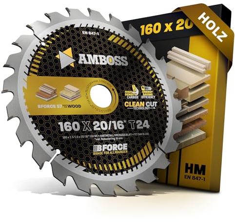 HM Kreissägeblatt 160x20 16 Z24 Wechselzahn für Akku Holz - Allround. AMBOSS WERKZEUGE® Sägeblatt 160mm +Reduzierring 16 20mm. 160x20 160x16 komp. zu Bosch PKS 55. Universal Circ 18V-53. Festool