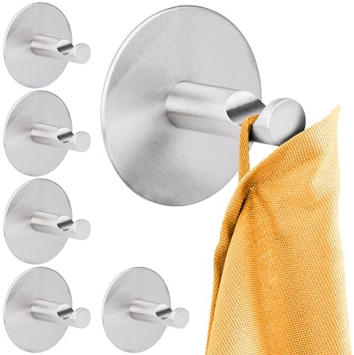 RICOO Klebehaken selbstklebend extra stark Handtuchhaken 6-er Set Wandhaken zum Kleben MH016-6 Handtuchhalter ohne Bohren Küche Badezimmer Kleiderhaken Edelstahl silber